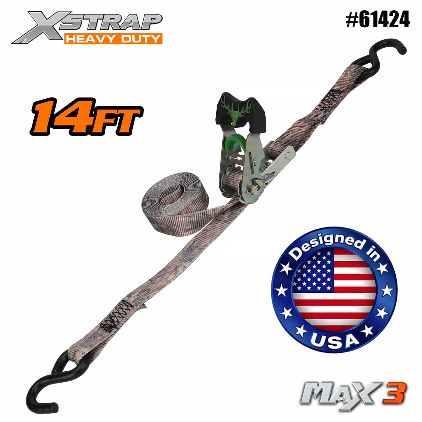 Xstrap 61424 1-1/16 ” x 14’ 2PK Camo Ratchet Tie Down 1000lb SWL