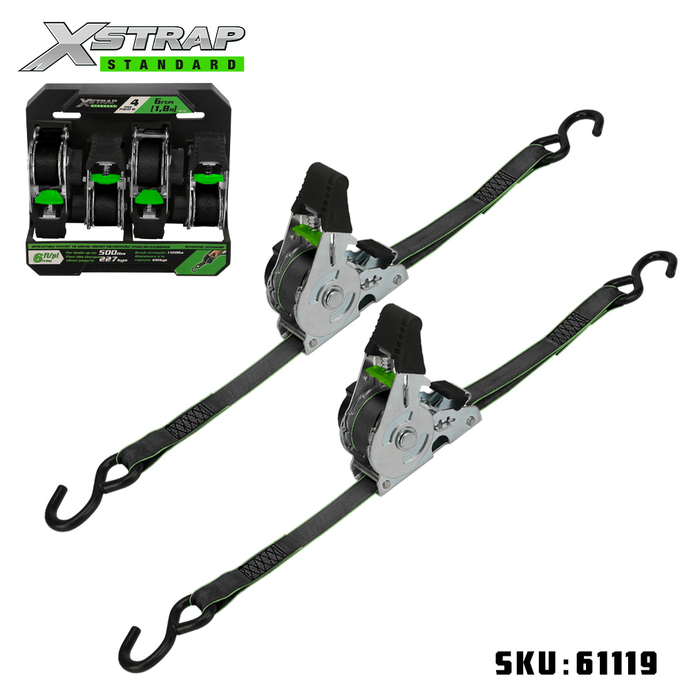 Xstrap 61119 1” x 10’ 2PK Dây buộc có thể thu vào với móc S 500lb SWL