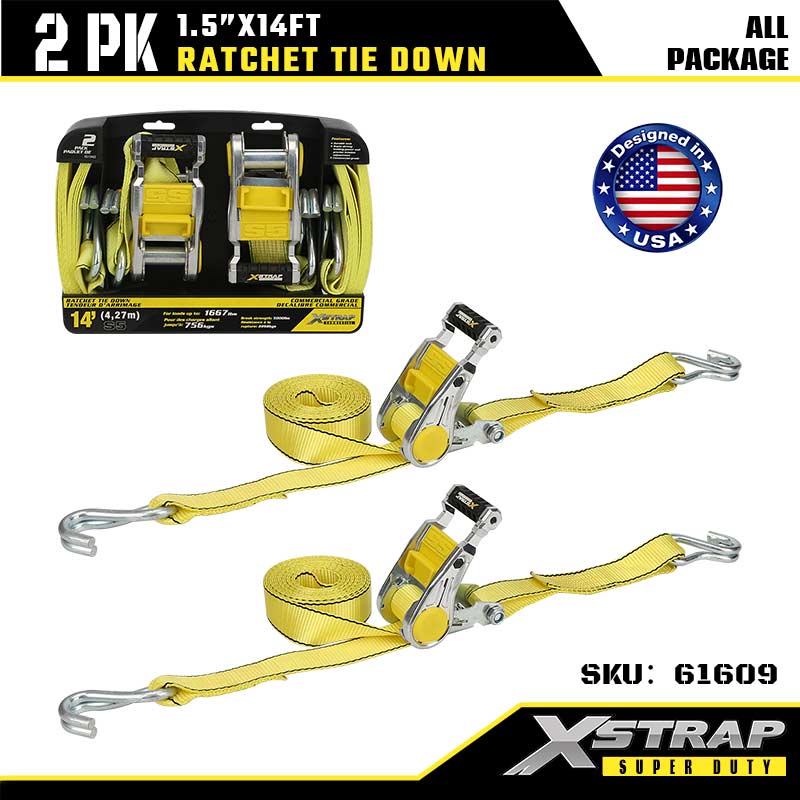 Xstrap 61609 1-1/2” x 14’ 2PK Dây buộc Ratcet với móc J đôi 1667lb SWL