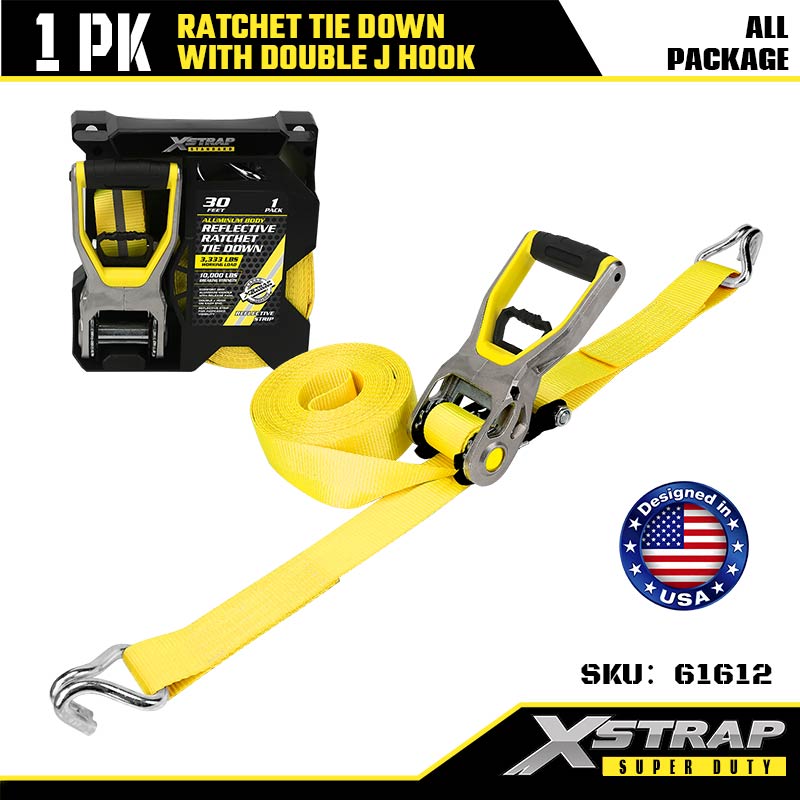 Xstrap 61612 2” x 30’ Dây buộc Ratcet với móc J đôi 3333lb SWL