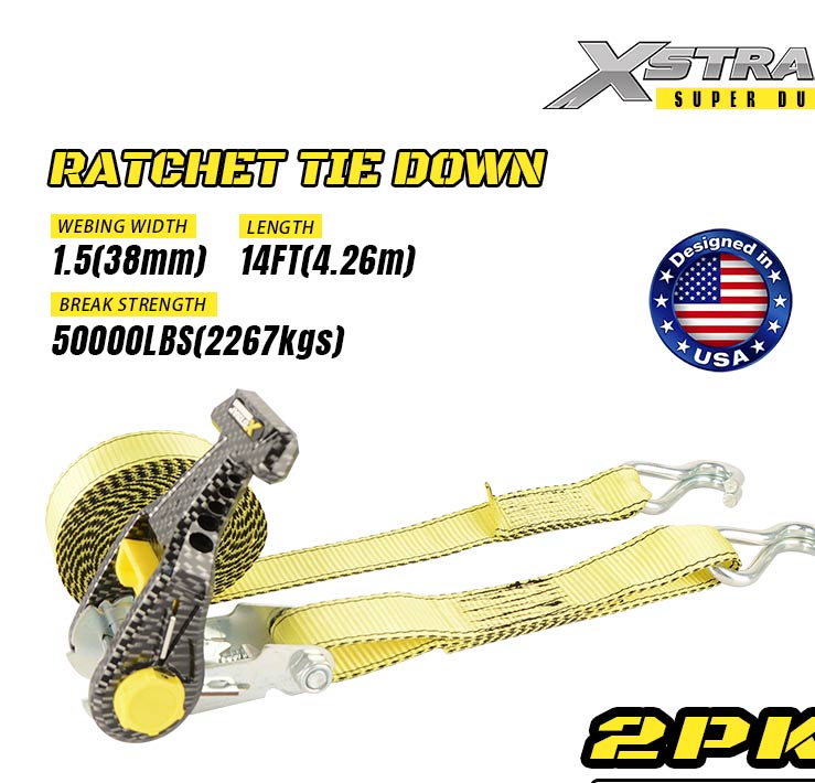 Xstrap 61620 2PK 1-1/2” x 14’ Dây buộc Ratcet với móc J đôi 1667lb SWL