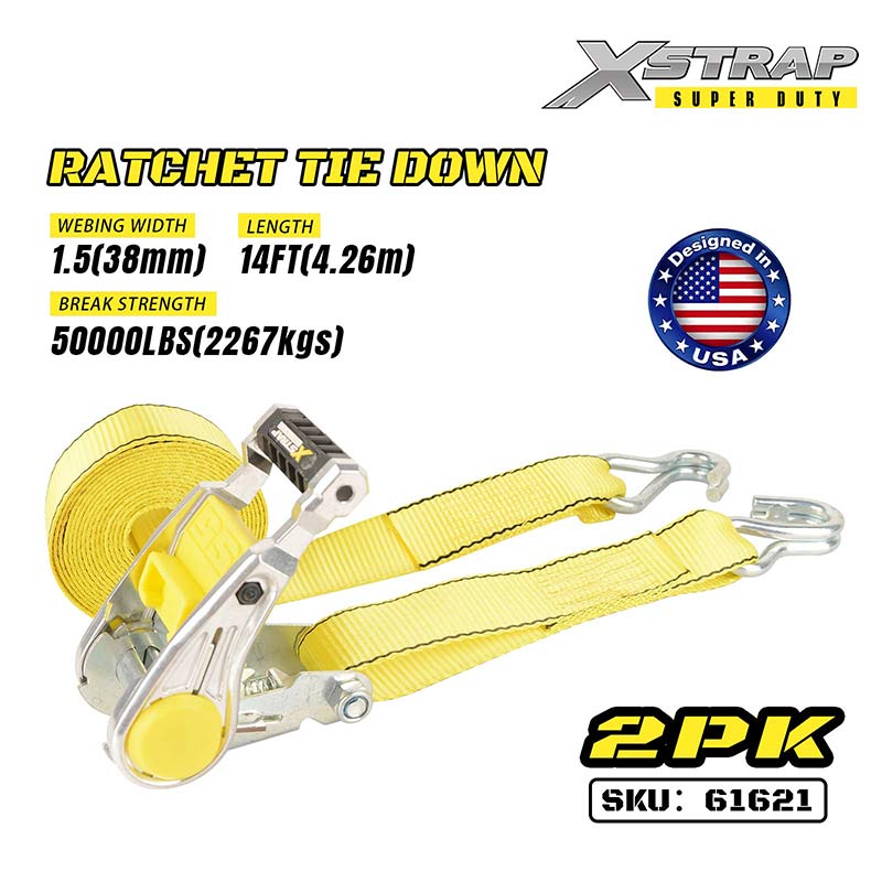 Xstrap 61621 2PK 1-1/2” x 14’ Dây buộc Ratcet với móc đôi J 1667lb SWL