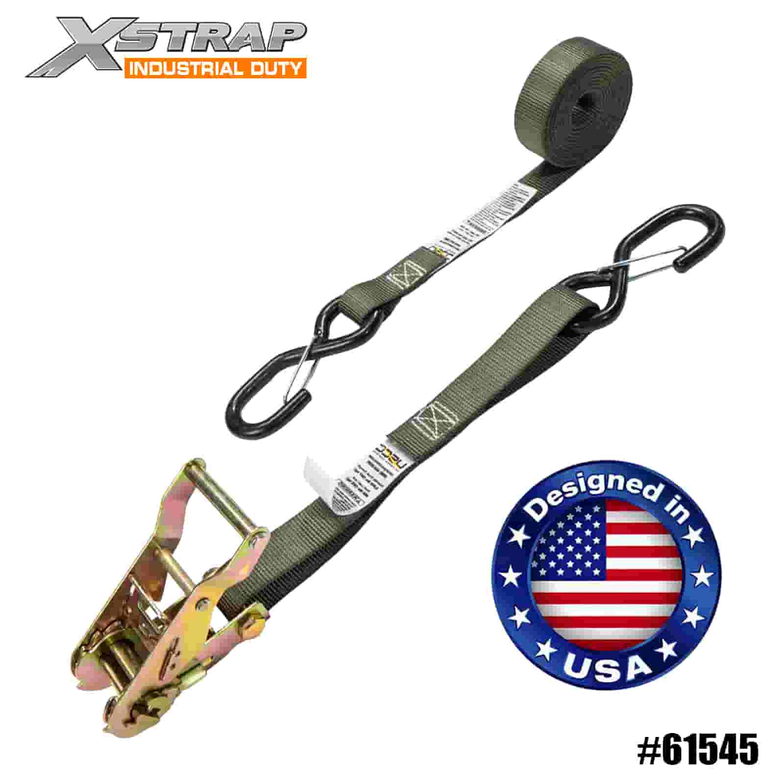 Xstrap 61545 4PK 1” x 8’ Dây đeo bánh cóc có móc chữ S an toàn được phủ nhựa vinyl 833lb SWL