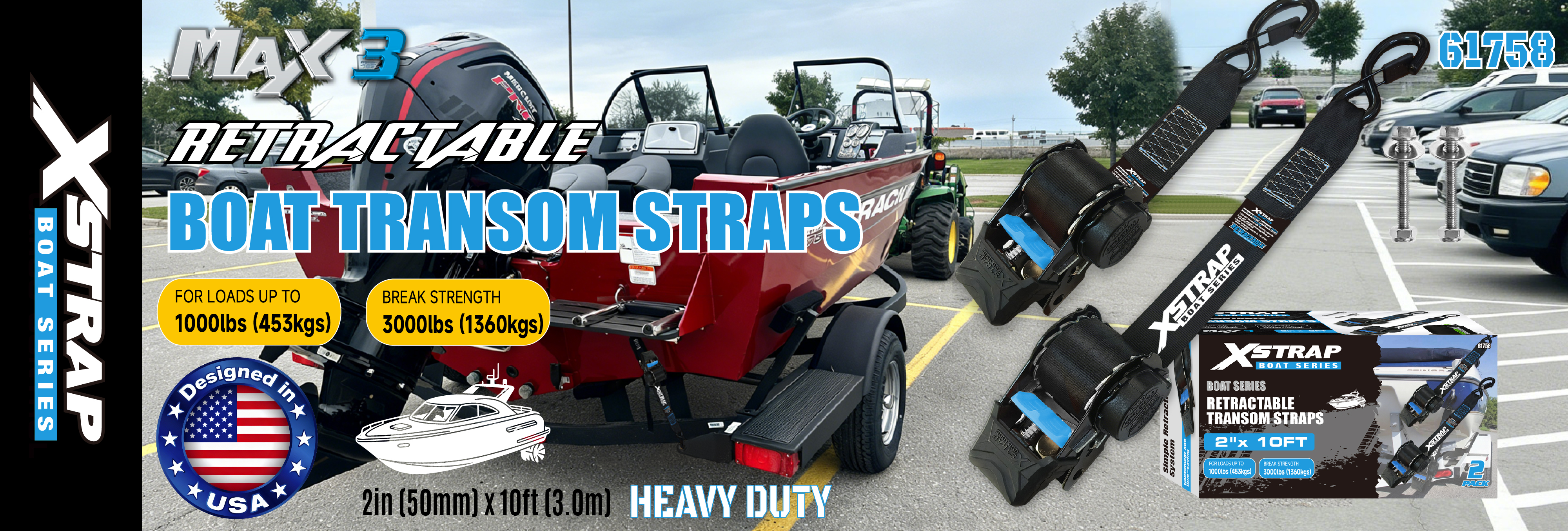 Xstrap 61758 Dây đeo ngang có thể thu vào có móc an toàn 1.000LB SWL