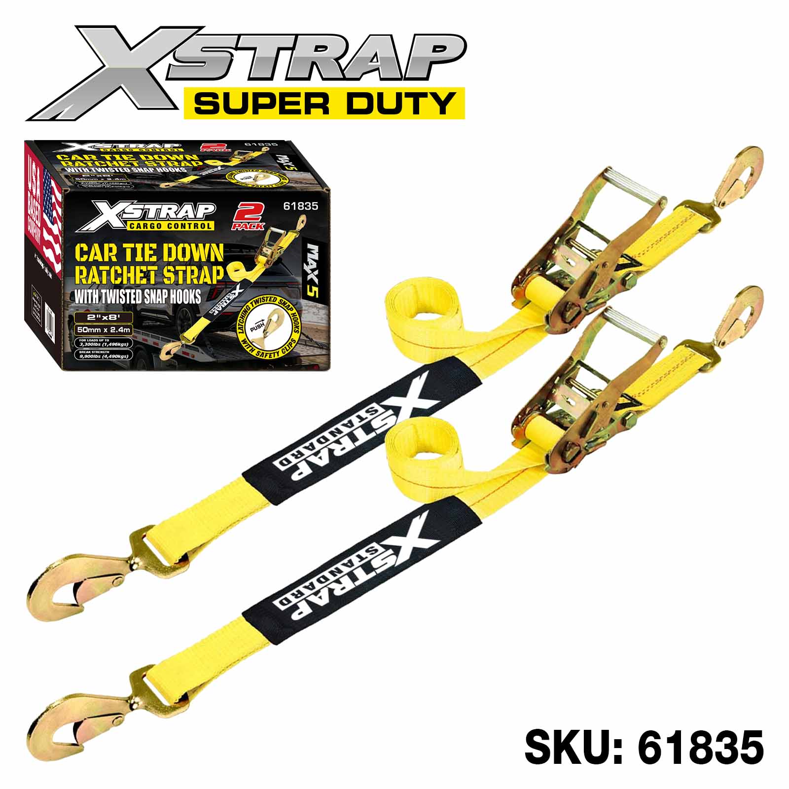 Xstrap 61835 2” x 8’ 2PK Dây buộc ô tô 3.300lb SWL