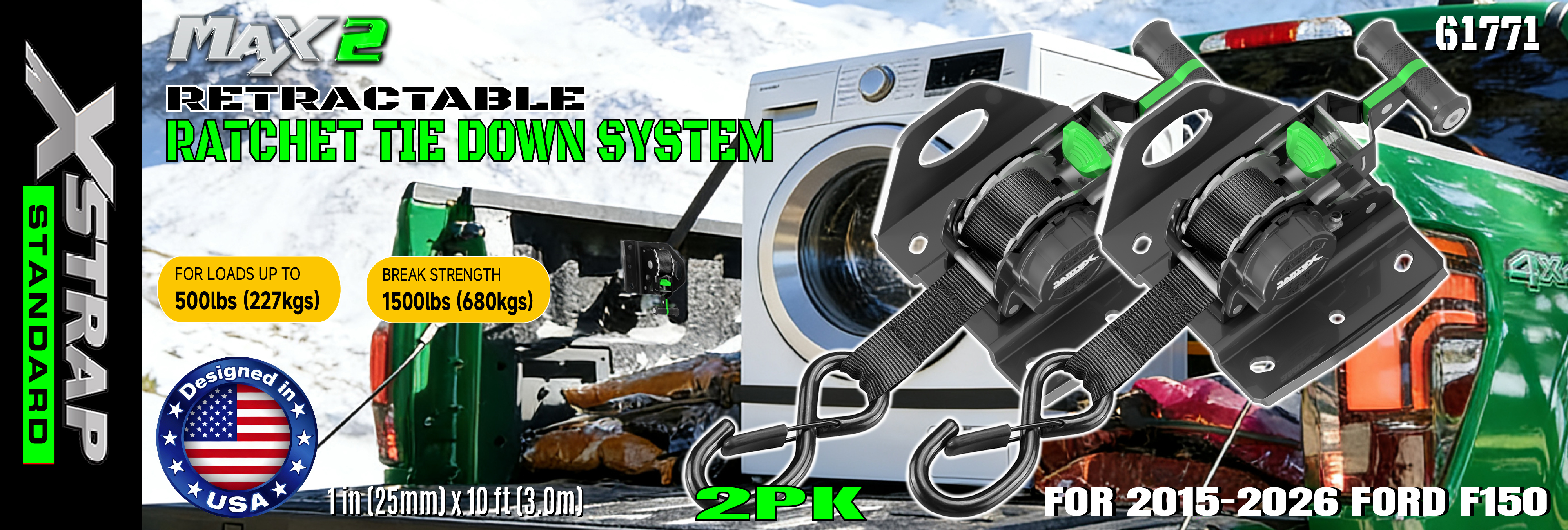 Xstrap 61771 Dây đeo bánh cóc có thể thu vào Phù hợp cho phụ kiện xe hơi F150 500LB SWL