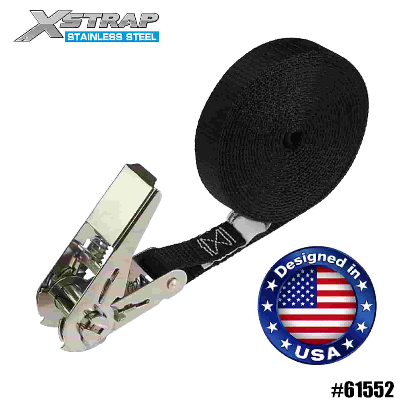 Xstrap 61552 1” x 15’ Bánh cóc ngón tay cái bằng thép không gỉ vô tận màu đen 500lb SWL