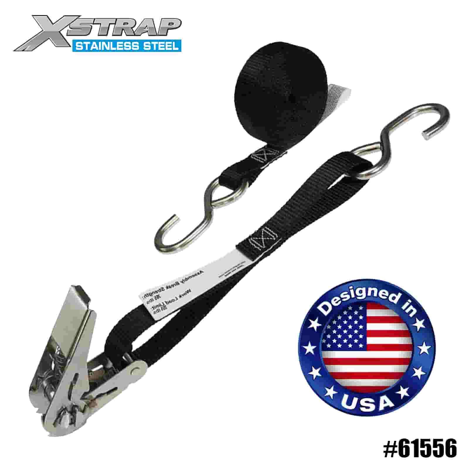 Xstrap 61556 1” x 10’ Dây đeo bánh cóc bằng thép không gỉ màu đen có móc chữ S 255lb SWL