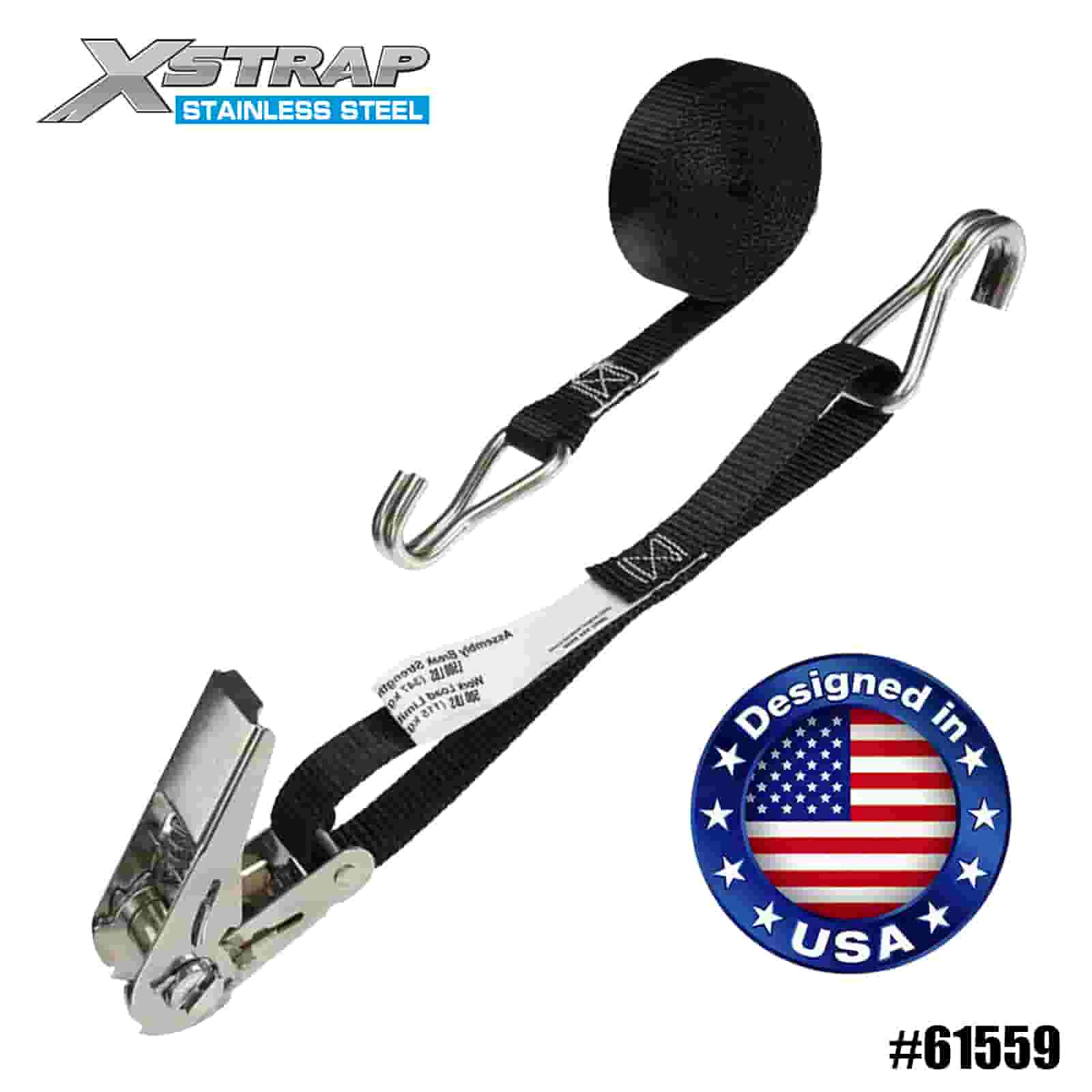 Xstrap 61559 4PK 1” x 10’ Dây đeo bánh cóc bằng thép không gỉ màu đen có móc dây 500lb SWL