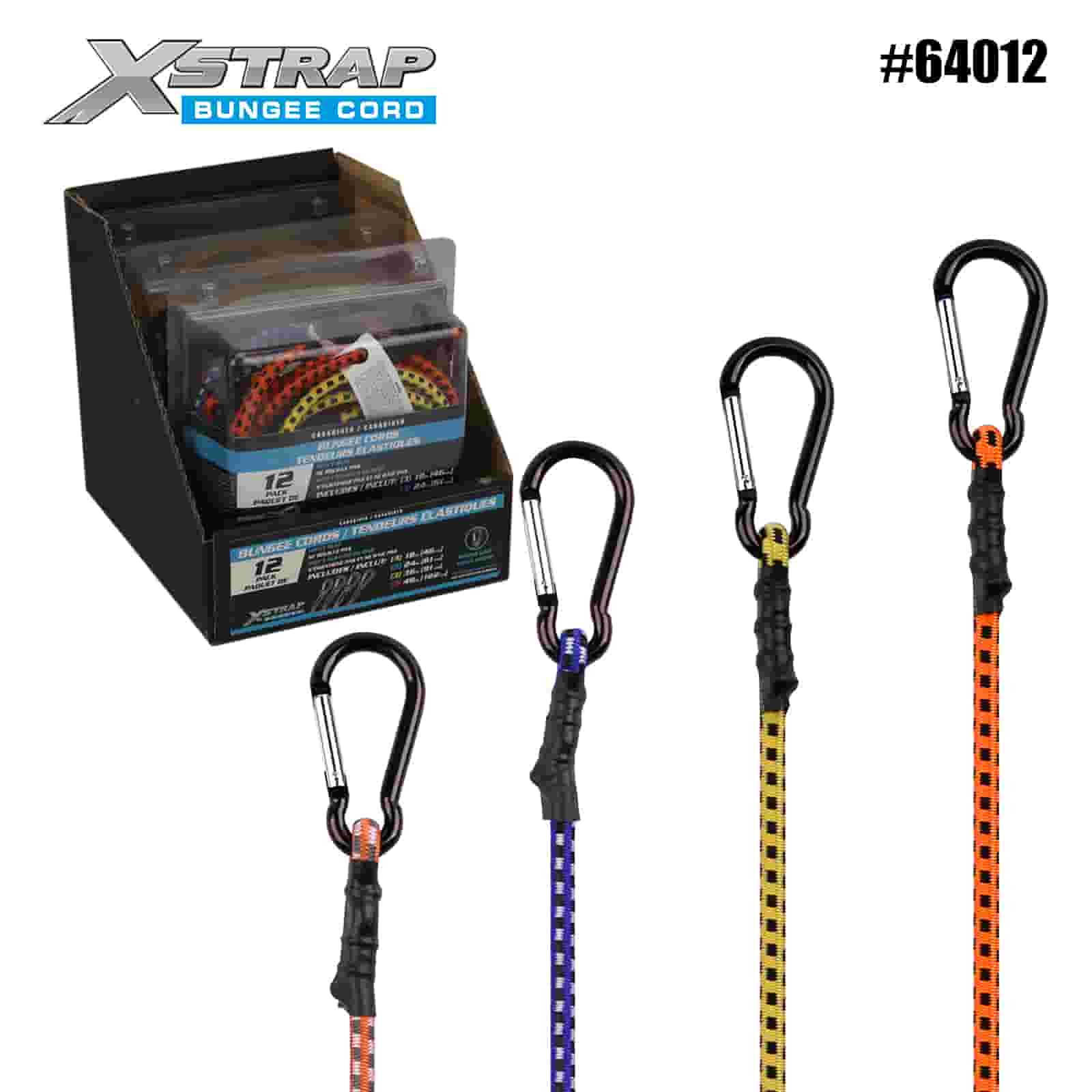 Xstrap 64012 12PK Khóa cổng lò xo Dây Bungee an toàn 8mm x 18”/24” /36”/ 48” 88-110lbs SWL